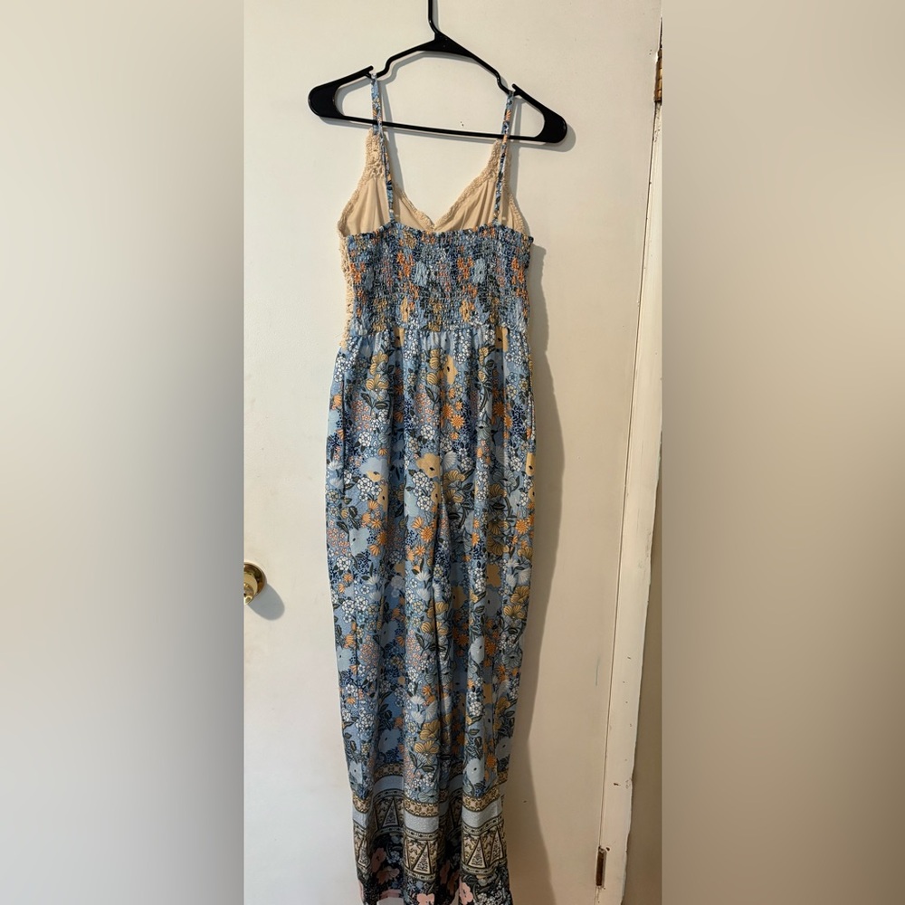 BOG Collective Floral Wide Leg Pantsuit with Crochet Top. Size women’s medium. - Picture 3 of 8